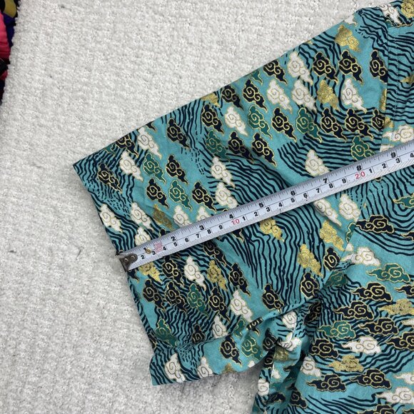 Oromen Sakura Wave Cloud AOP Golden / Blue Short Sleeve Button Up Shirt Size XXL - Picture 9 of 15